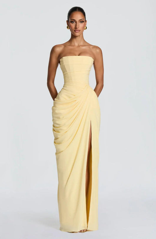 Aurelia Draped Maxi Dress in Yellow - Maeve & Erin Dublin
