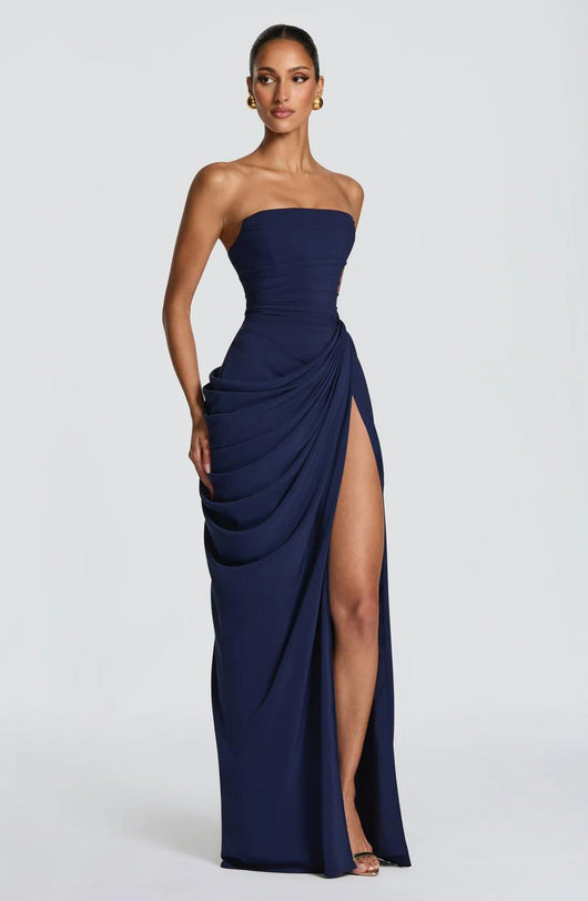 Aurelia Draped Maxi Dress in Navy - Maeve & Erin Dublin